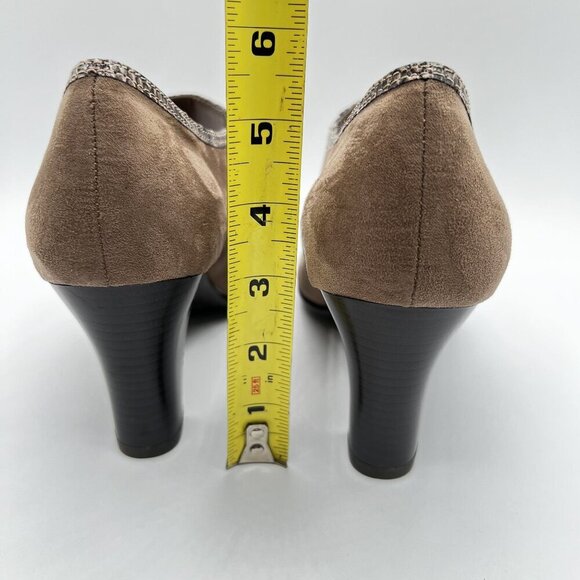 Aerosoles 9M Water Roll Taupe Comfort Pump MaryJane Snakeskin Trim Faux suede - Picture 6 of 12